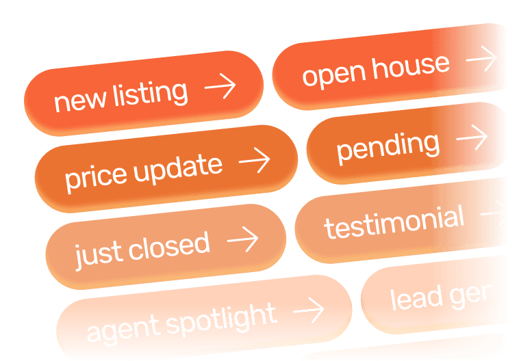 Various categories of real estate marketing designs for different listing stages